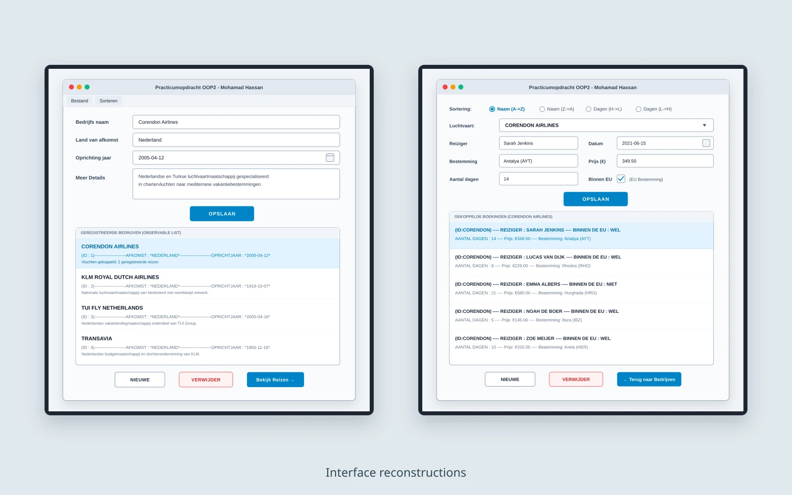 Existing SVG reconstructions of the Vliegreizen operator and journey interfaces; these are not runtime screenshots.