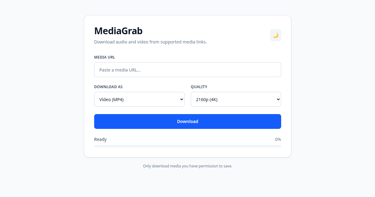 MediaGrab web application light mode